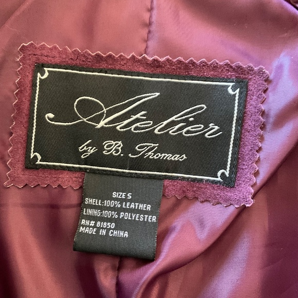 Vintage Atelier by B. Thomas wine burgundy suede leather blazer jacket Sz Small - Picture 2 of 16